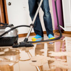 Leyton emergency plumber hoovering up water with a wet vac